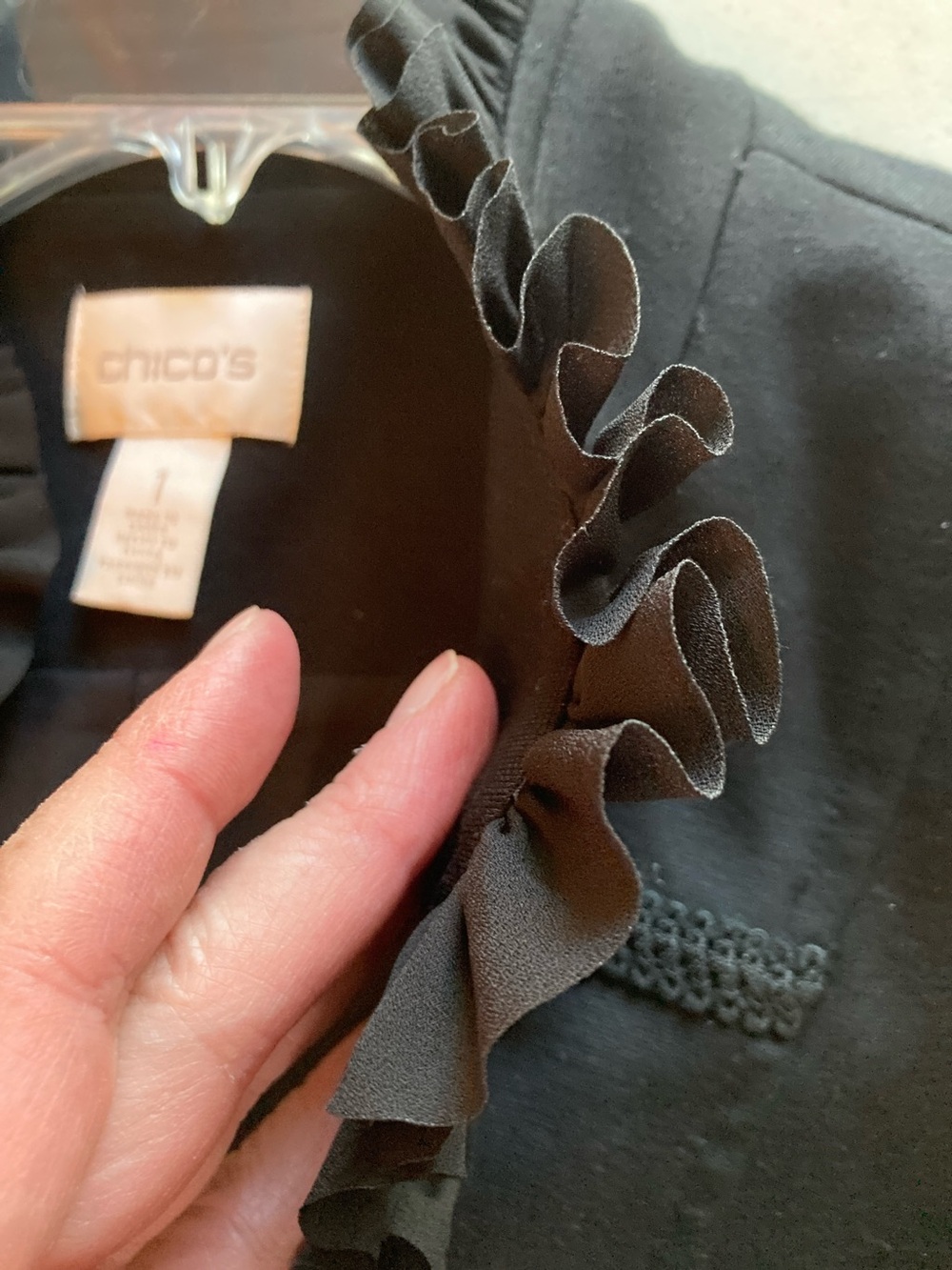 Chico's Black Ruffle-Trim Military Blazer - Picture 10 of 12
